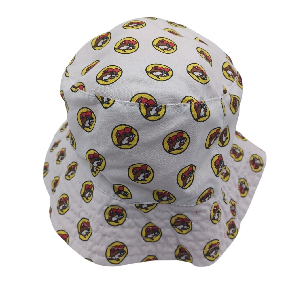 Buc-ee's Bucket Hat Youth White Excellent UPF 50+ Beaver Logo Print Red‎ Lining